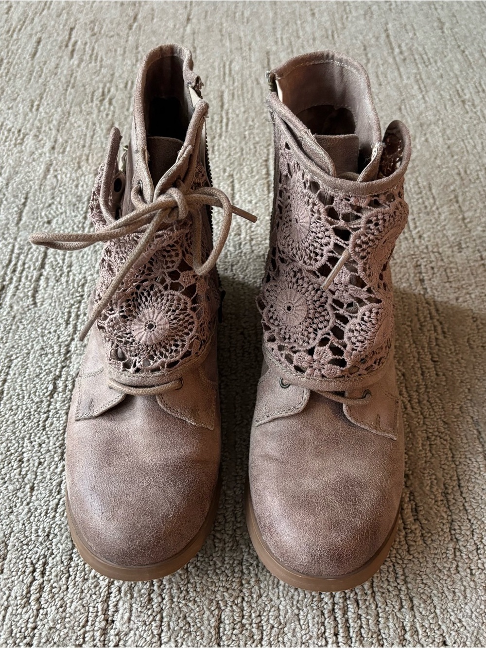 Not Rated Taupe Crochet Fold-Over Ankle Booties - Picture 2 of 6